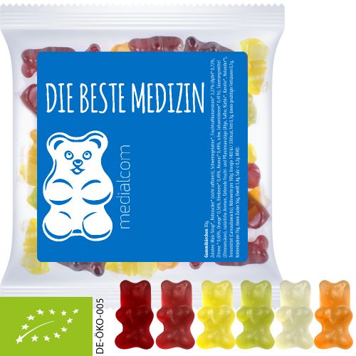 Organic gummy bears with gelatine, ca. 30g, express maxi bag with label
