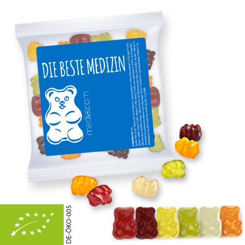 Organic gummy bears with gelatine, ca. 30g, express maxi bag with label