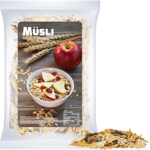 Muesli apple cranberry, ca. 60g, express maxi bag with label