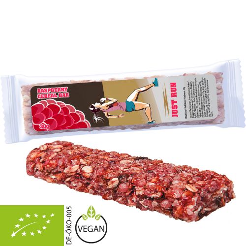 Organic cereal bar raspberry, 30g, express flowpack with label