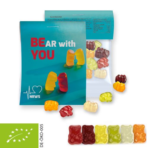 Organic gummy bears with gelatine, ca. 15g, express midi bag with promotional flyer