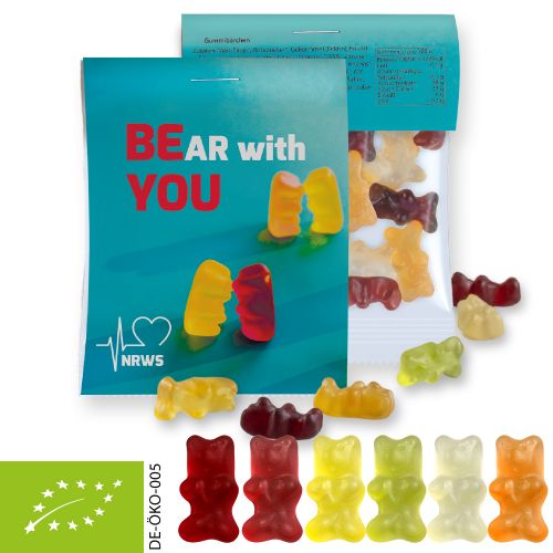 Organic gummy bears with gelatine, ca. 15g, express midi bag with promotional flyer