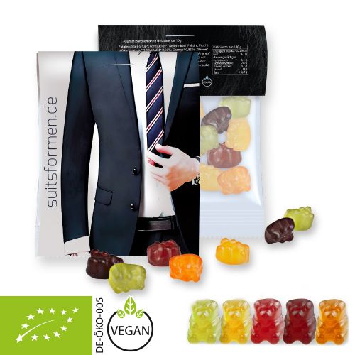 Organic gummy bears without gelatine, ca. 15g, express midi bag with promotional flyer