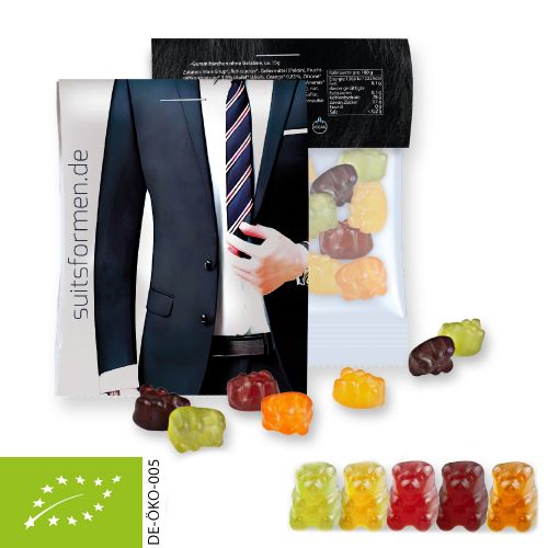 Organic gummy bears without gelatine (vegan), ca. 15g, express midi bag with promotional flyer
