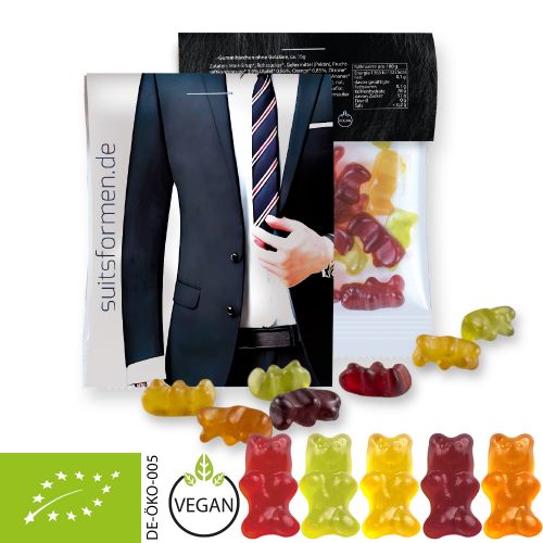 Organic gummy bears without gelatine, ca. 15g, express midi bag with promotional flyer