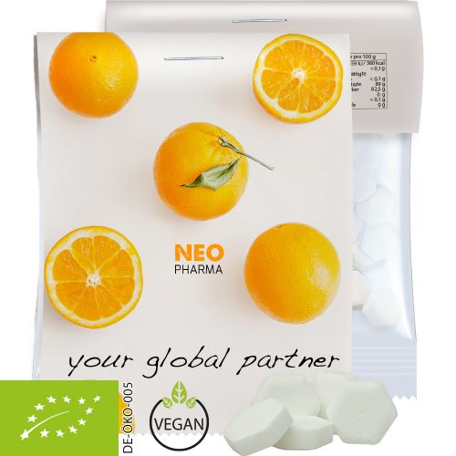 Organic dextrose orange, ca. 15g, express midi bag with promotional flyer