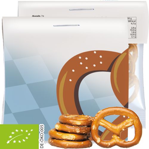 Organic mini pretzels original, ca. 7g, express maxi bag with promotional flyer