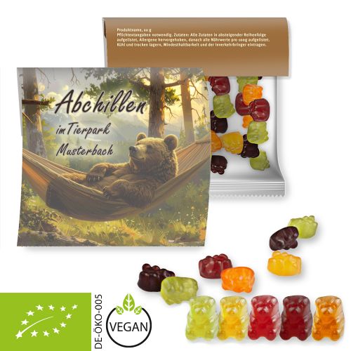 Organic gummy bears without gelatine, ca. 30g, express maxi bag with promotional flyer