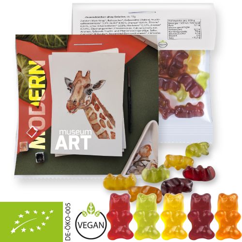 Organic gummy bears without gelatine, ca. 30g, express maxi bag with promotional flyer