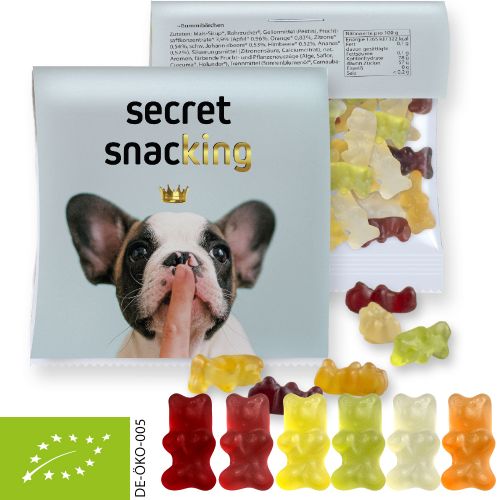 Organic gummy bears with gelatine, ca. 30g, express maxi bag with promotional flyer