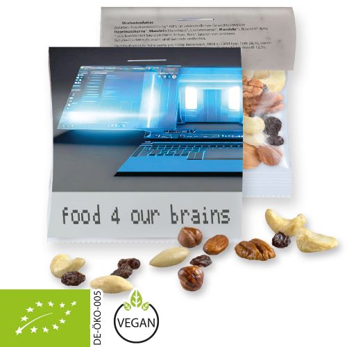 Organic trail mix, ca. 30g, express maxi bag with promotional flyer