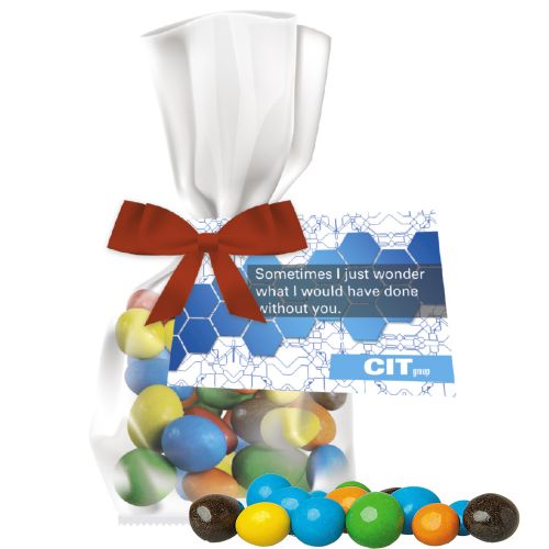 Coloured peanuts, ca. 30g, express flat bag with bow with advertising card