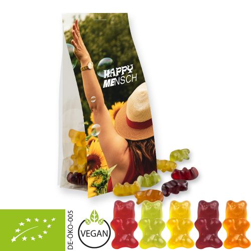 Organic gummy bears without gelatine, ca. 40g, express pouch with promotional flyer