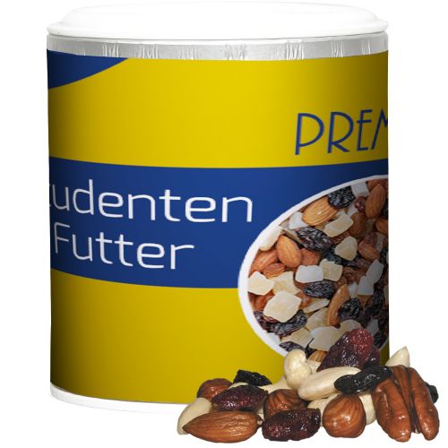 Premium trail mix, ca. 50g, cardboard can mini with label