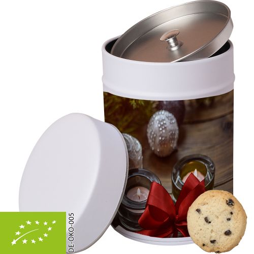 Organic cookie chocolate orange (vegan), ca. 100g, metal tin maxi with label