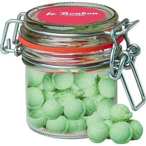 Fizzy waldmeister candy, ca. 60g, candy jar mini with label