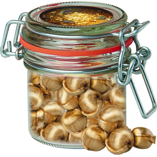 Golden nuts candy (vegan), ca. 60g, candy jar mini with label