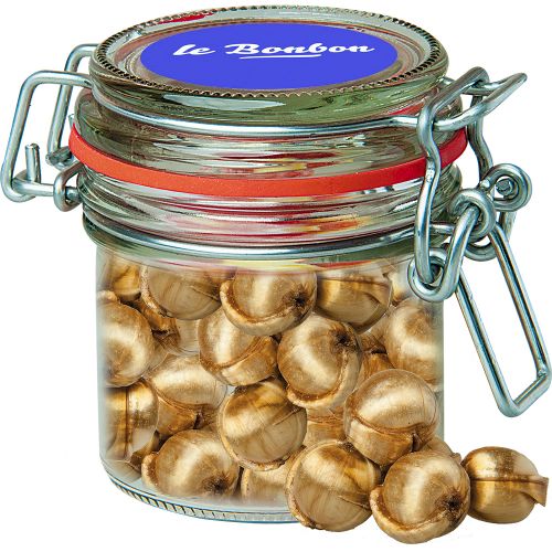 Golden nuts candy, ca. 60g, candy jar mini with label