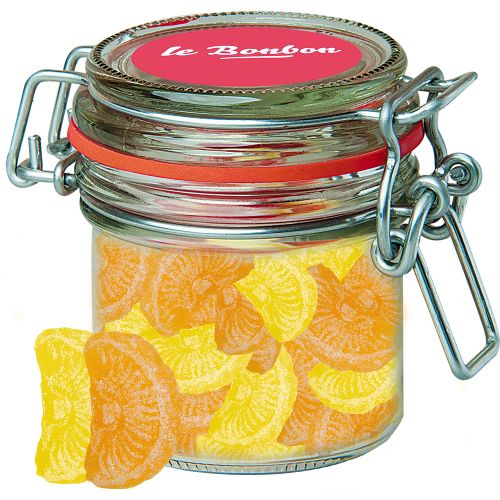 Lemon and orange candy, ca. 60g, candy jar mini with label