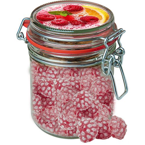 Raspberry candy (vegan), ca. 200g, candy jar maxi with label
