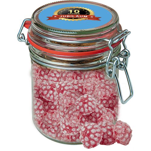 Raspberry candy, ca. 200g, candy jar maxi with label