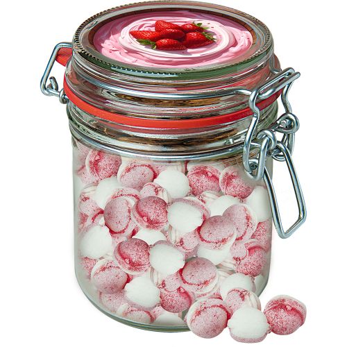 Strawberry yogurt candy (vegan), ca. 200g, candy jar maxi with label
