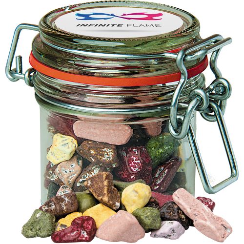 Cocoa stones, ca. 75g, candy jar mini with label