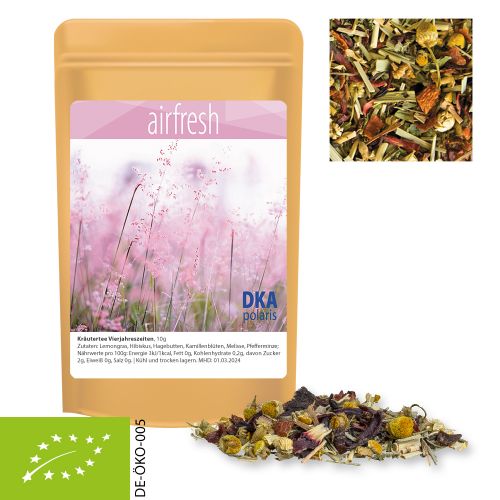 Organic herbal tea four seasons, ca. 10g, mini stand up pouch with label