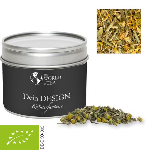 Organic herbal tea herbal fantasy, ca. 15g, metal tin with window with label