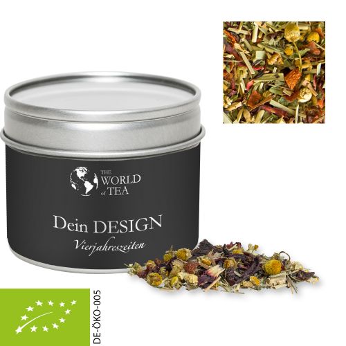 Organic herbal tea four seasons, ca. 15g, metal tin with window with label
