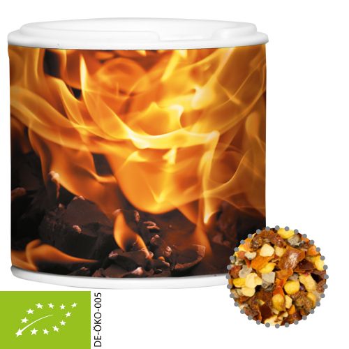 Organic fire and flame spice, ca. 25g, cardboard spice shaker with label