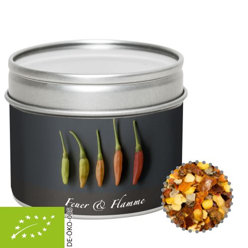 Organic fire and flame spice, ca. 60g, metal tin with window with label