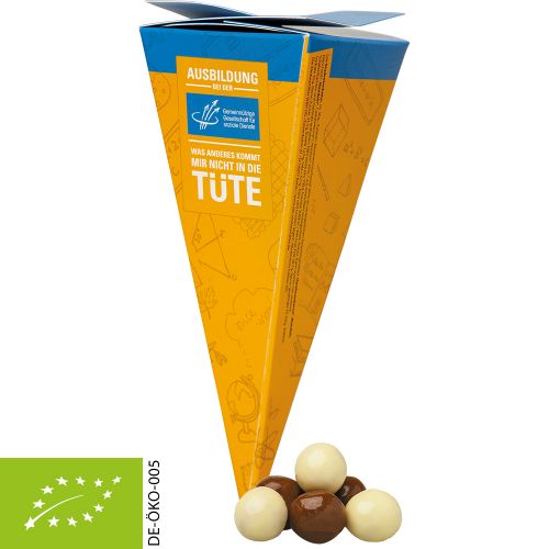 Organic choco crispy balls, ca. 20g, present pyramid