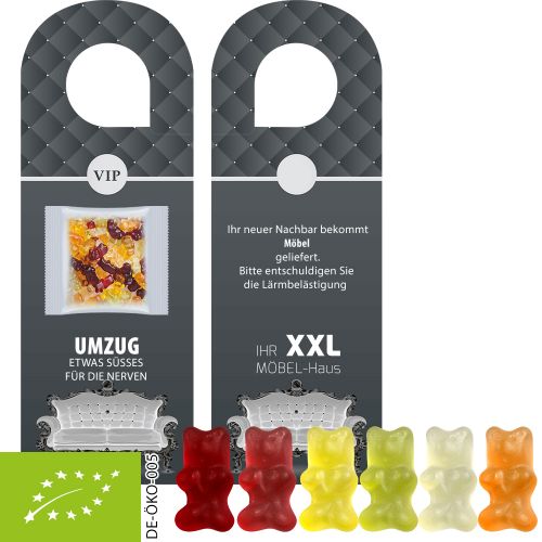 Organic gummy bears with gelatine, ca. 10g, express door hanger with print