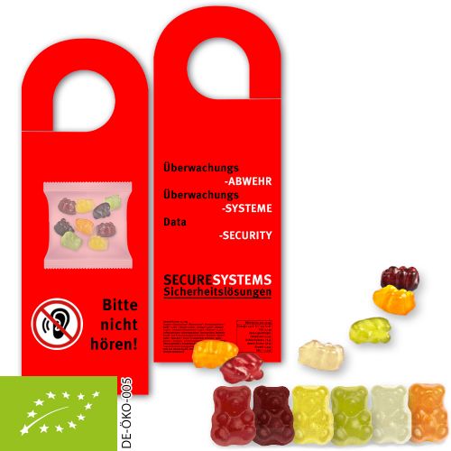 Organic gummy bears with gelatine, ca. 10g, express door hanger with print