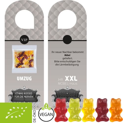Organic gummy bears without gelatine, ca. 10g, express door hanger with print