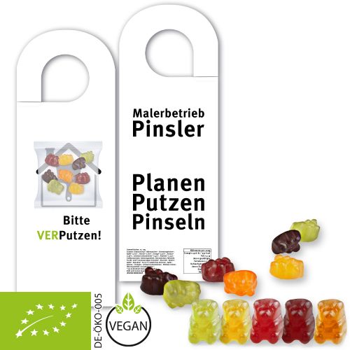 Organic gummy bears without gelatine, ca. 10g, express door hanger with print