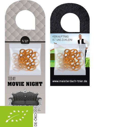 Organic mini pretzels original, ca. 7g, express doorhaenger with print
