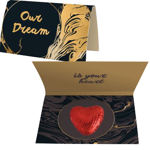 Chocolate hearts, ca. 5g, express promotional card A6 folded with print