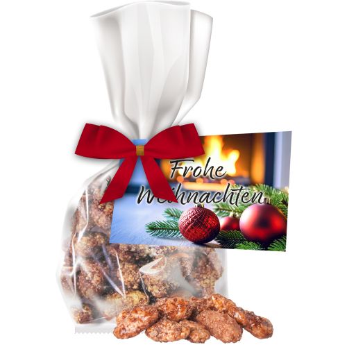 Burnt almonds, ca. 30g, express flat bag with bow with advertising card