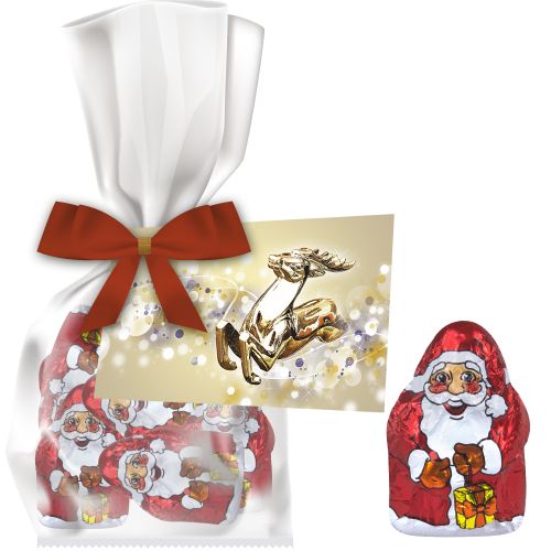 Chocolate mini Santa Claus, ca. 35g, express flat bag with advertising card