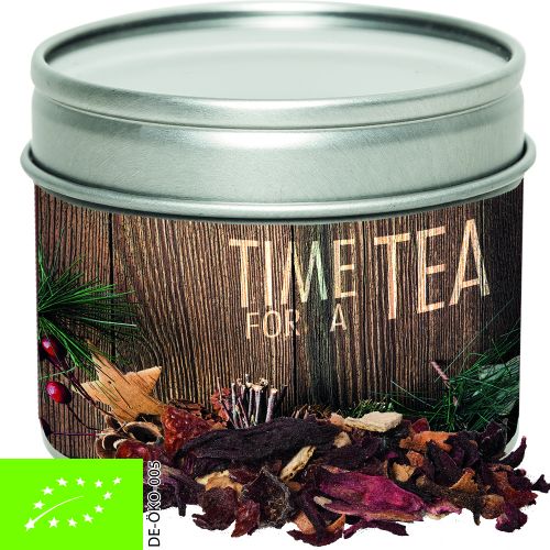 Organic Christmas fruit tea, ca. 30g, metal tin with window with label