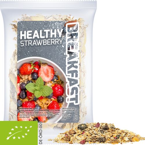 Organic muesli strawberry, ca. 50g, express maxi bag with label