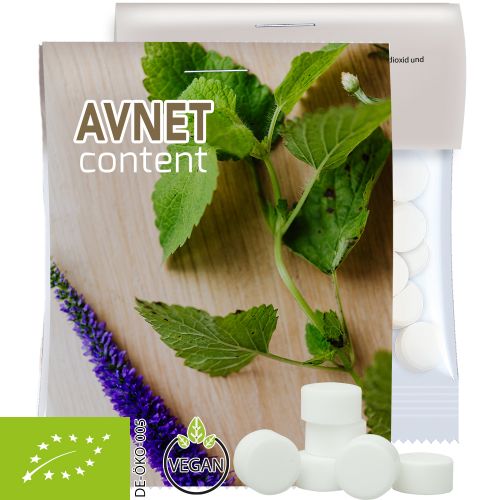 Organic peppermint drops, ca. 15g, express midi bag with promotional flyer