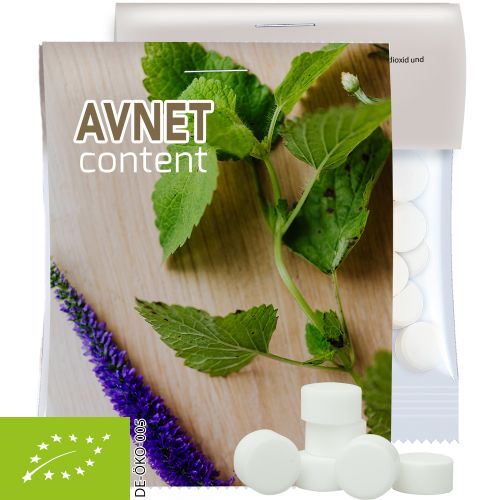 Organic peppermint drops (vegan), ca. 15g, express midi bag with promotional flyer