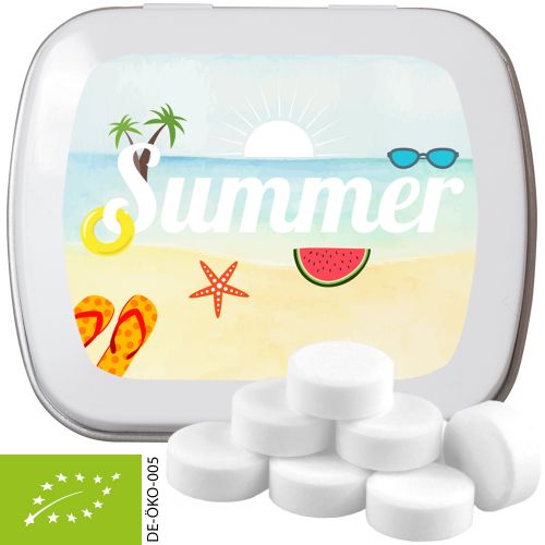Organic peppermint drops (vegan), ca. 20g, mint tin white