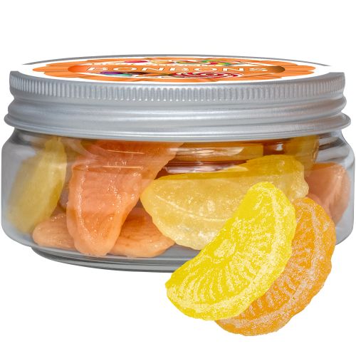 Lemon and orange candy, ca. 70g, mini sweet jar with label