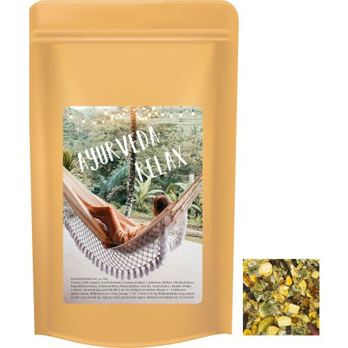 Ayurveda relax tea, ca. 50g, midi stand up pouch with label