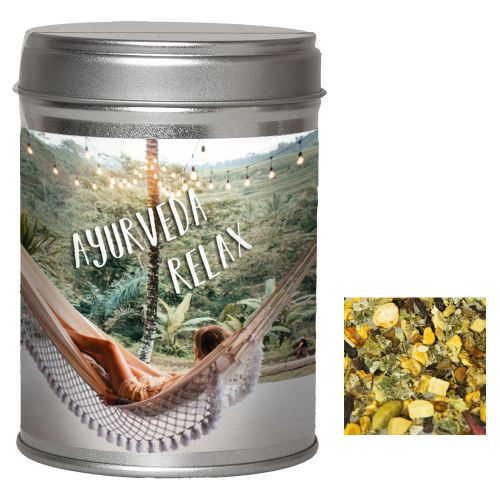 Ayurveda relax tea, ca. 60g, dual tin with label