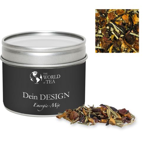 Herbal tea energy mix caffeine, ca. 25g, metal tin with window with label